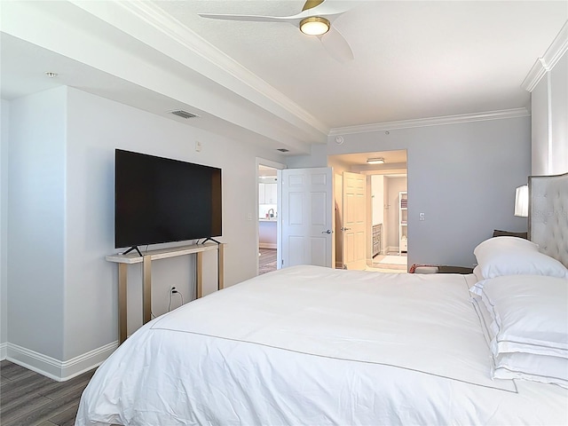 60 Surfview Dr Unit 308, Palm Coast, FL 32137 - bedroom featuring ornamental molding, a ceiling fan, and wood finished floors