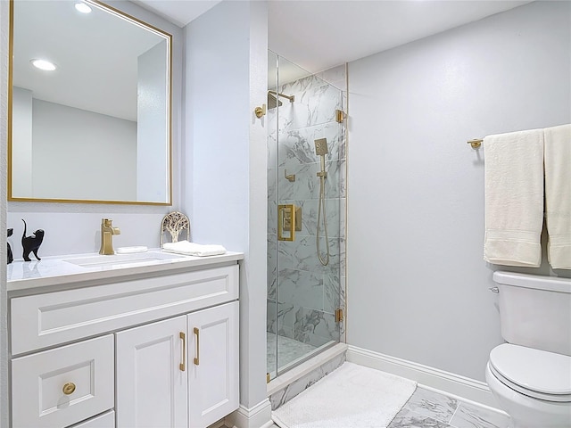 60 Surfview Dr Unit 308, Palm Coast, FL 32137 - bathroom featuring marble finish flooring, a marble finish shower, vanity, and recessed lighting