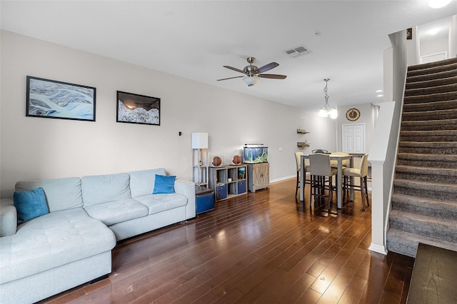 14242 Desert Haven St Unit Ge, Windermere, FL 34786 - living area featuring stairs, ceiling fan, and wood-type flooring