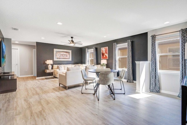 8901 Rhodes St, Kissimmee, FL 34747 - living area featuring ceiling fan, light wood-style floors, and recessed lighting