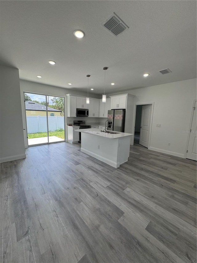 320 W Necho Ave, Lake Alfred, FL 33850 - kitchen featuring stainless steel appliances, open floor plan, recessed lighting, white cabinetry, and wood finished floors
