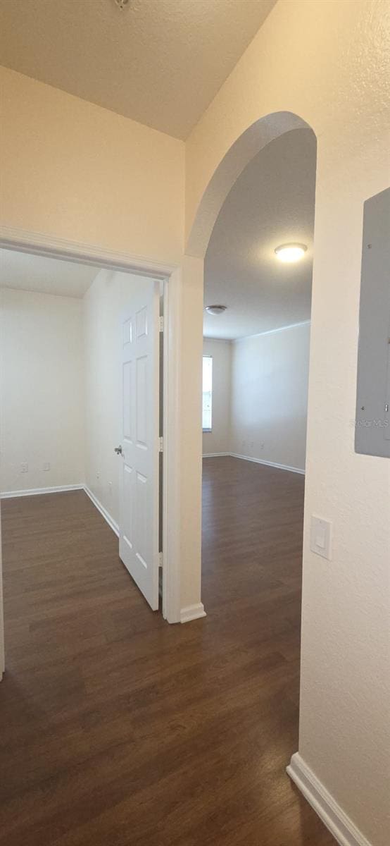 13584 Turtle Marsh Loop Unit 12, Orlando, FL 32837 - corridor featuring arched walkways, dark wood-style flooring, and electric panel