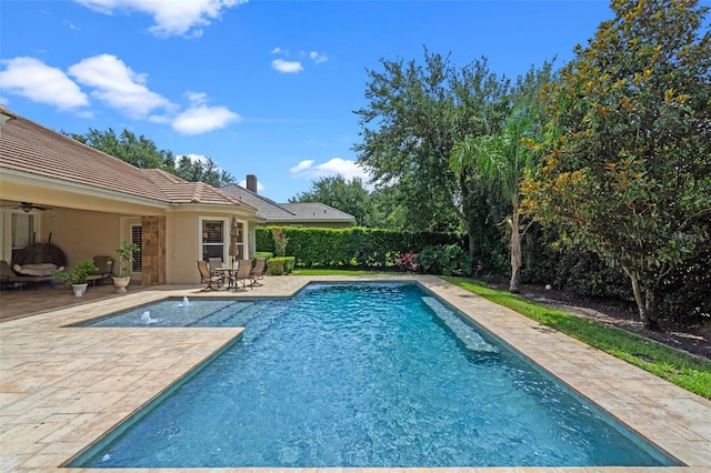 25554 Hawks Run Ln, Sorrento, FL 32776 - view of swimming pool featuring a patio area and a ceiling fan
