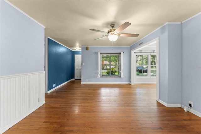 2538 Meadowview Ln, Deland, FL 32720 - empty room featuring ceiling fan, crown molding, and hardwood / wood-style floors