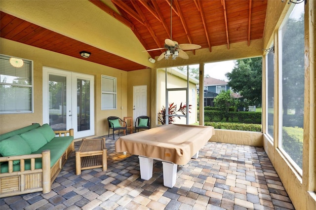 205 Trail Bridge Ct, Winter Garden, FL 34787 - sunroom featuring french doors, ceiling fan, and billiards table