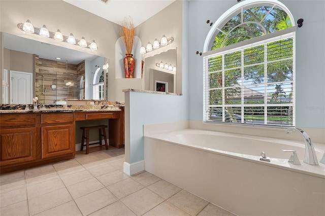3711 Half Moon Dr, Orlando, FL 32812 - full bath featuring tile patterned floors, a garden tub, a shower stall, and vanity