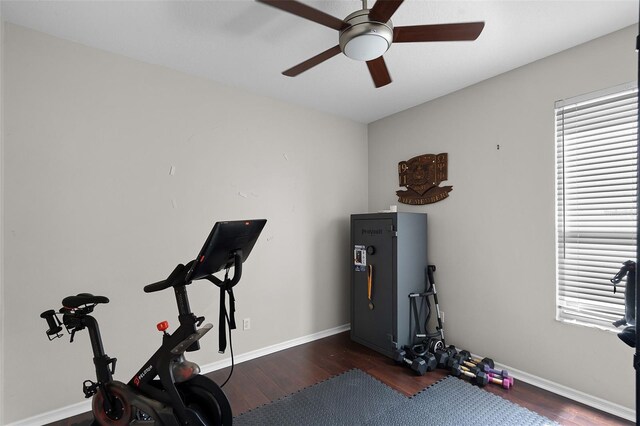 3711 Half Moon Dr, Orlando, FL 32812 - workout area with ceiling fan and wood finished floors