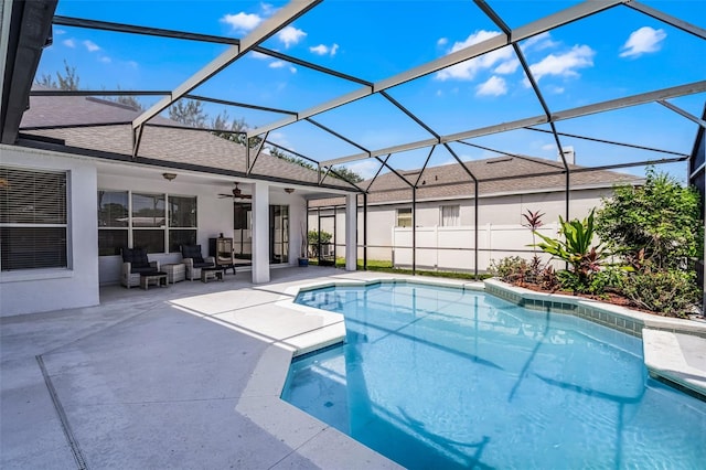 3711 Half Moon Dr, Orlando, FL 32812 - view of swimming pool with ceiling fan, an outdoor hangout area, a patio, and a lanai