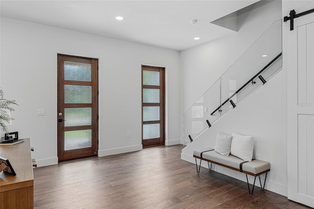 1780 Mizell Ave, Winter Park, FL 32789 - foyer with wood finished floors, recessed lighting, and a barn door