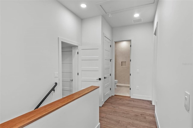 1780 Mizell Ave, Winter Park, FL 32789 - corridor featuring attic access, an upstairs landing, light wood finished floors, and recessed lighting