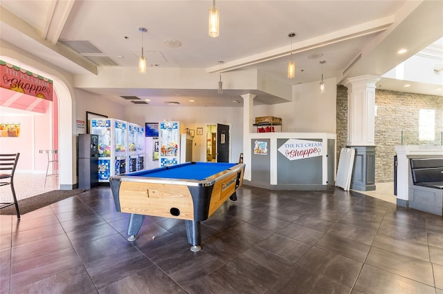 814 Calabria Ave, Davenport, FL 33897 - game room featuring ornate columns, billiards table, and dark tile patterned flooring