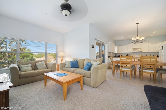20130 Sunset Landing Ave, Groveland, FL 34736 - living area with a chandelier, healthy amount of natural light, ceiling fan, light tile patterned flooring, and recessed lighting