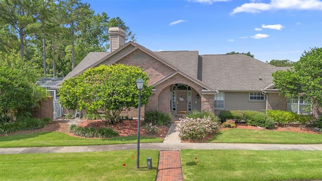 849 Bentley Green Cir, Winter Springs, FL 32708 - traditional home featuring brick siding, a front lawn, and a chimney