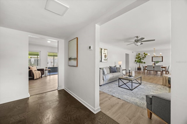 1505 N Lake Mirror Dr NW, Winter Haven, FL 33881 - living area featuring ceiling fan and wood finished floors