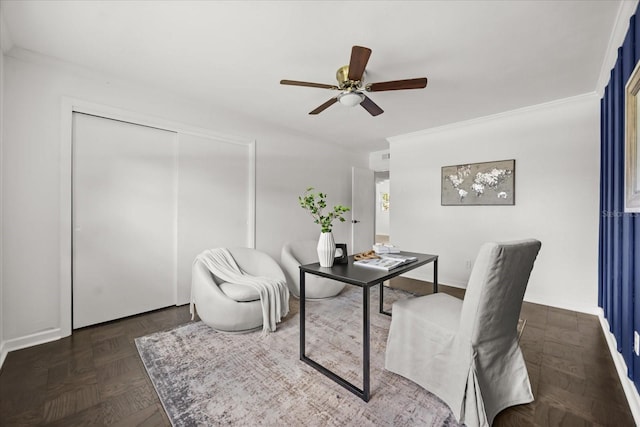 1505 N Lake Mirror Dr NW, Winter Haven, FL 33881 - office area with ceiling fan and ornamental molding