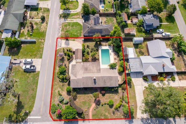 1301 Fahnstock St, Eustis, FL 32726 - aerial perspective of suburban area featuring property parcel outlined and a pool