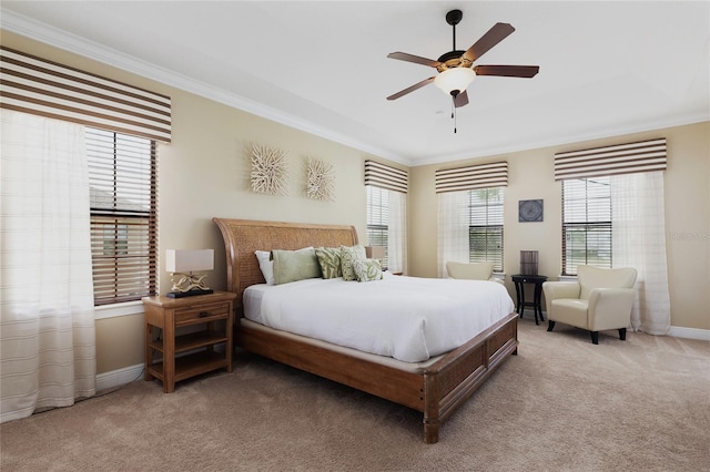 1156 Castle Pines Ct, Reunion, FL 34747 - bedroom with light colored carpet, ornamental molding, and ceiling fan