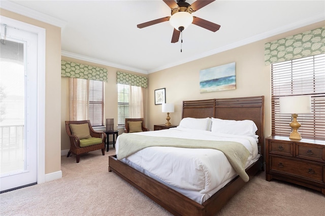 1156 Castle Pines Ct, Reunion, FL 34747 - bedroom featuring light carpet, ornamental molding, and ceiling fan