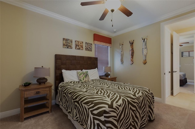 1156 Castle Pines Ct, Reunion, FL 34747 - bedroom featuring carpet floors, ornamental molding, and a ceiling fan