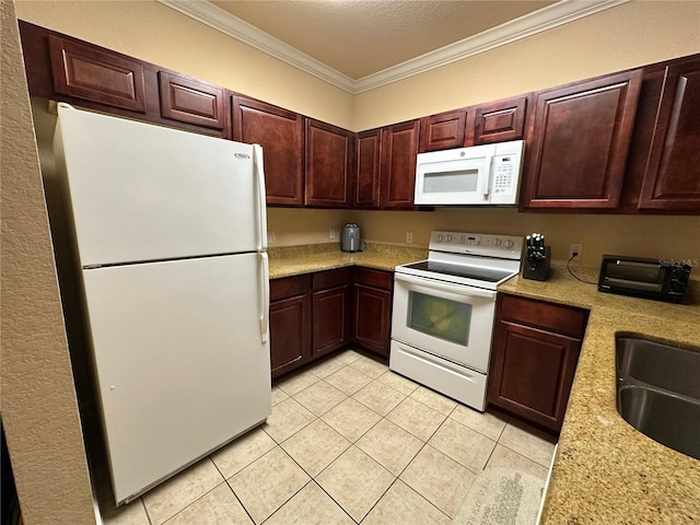 1370 Tuscan Ter Unit 2202, Davenport, FL 33896 - kitchen featuring white appliances, crown molding, light tile patterned flooring, and light countertops