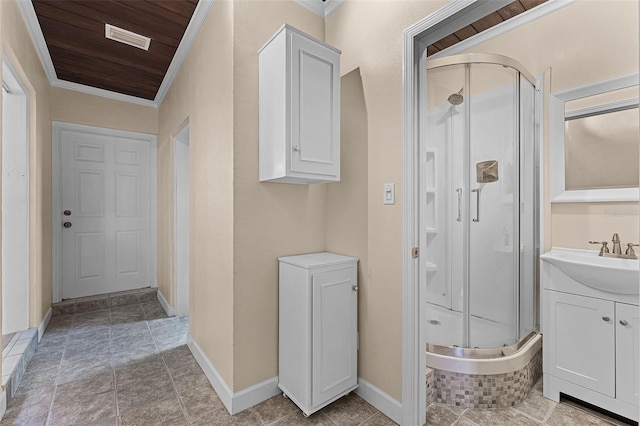 4130 W Main St, Mims, FL 32754 - full bath featuring ornamental molding, a stall shower, and vanity