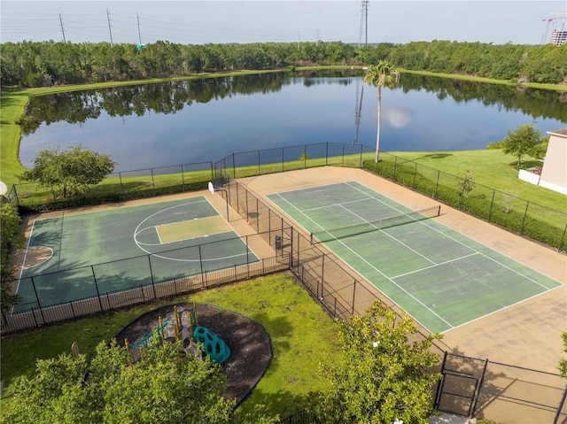 11081 Savannah Landing Cir, Orlando, FL 32832 - view of tennis court featuring a water view and community basketball court