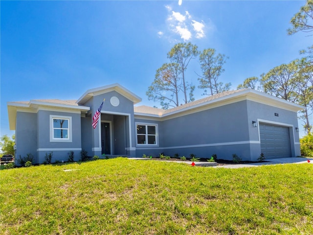 14073 Naylor Ave, Port Charlotte, FL 33981 - single story home featuring stucco siding, an attached garage, and a front lawn