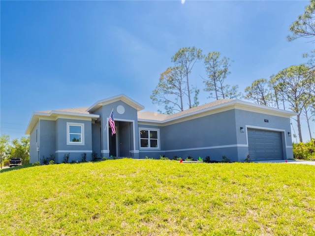 14073 Naylor Ave, Port Charlotte, FL 33981 - ranch-style house featuring stucco siding, a garage, and a front lawn