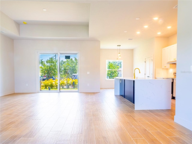 14073 Naylor Ave, Port Charlotte, FL 33981 - unfurnished living room featuring light wood finished floors, a tray ceiling, and recessed lighting