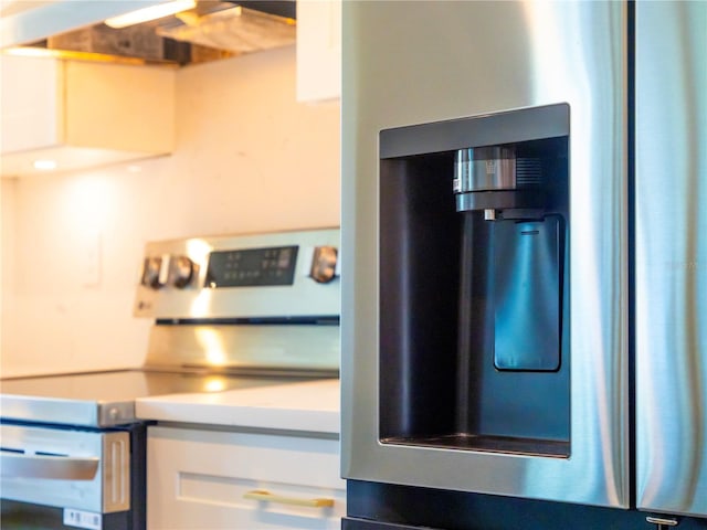 14073 Naylor Ave, Port Charlotte, FL 33981 - kitchen featuring stainless steel electric range oven, range hood, white cabinetry, and light countertops