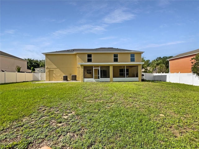 4209 SW 33rd St, Ocala, FL 34474 - rear view of property featuring stucco siding, a sunroom, and a fenced backyard