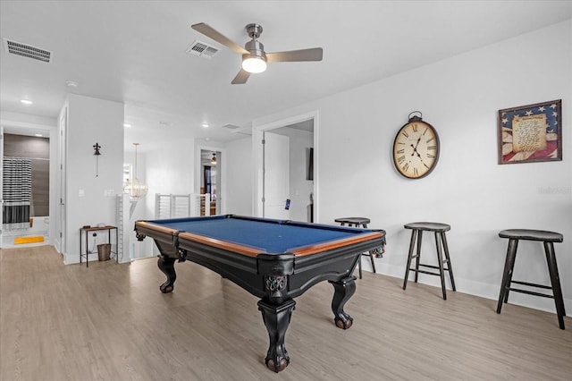 7454 Gathering Dr, Reunion, FL 34747 - recreation room featuring ceiling fan, light wood-type flooring, and pool table
