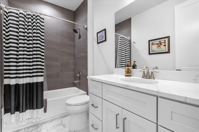 7454 Gathering Dr, Reunion, FL 34747 - full bath featuring vanity, marble look tile flooring, and shower / tub combo