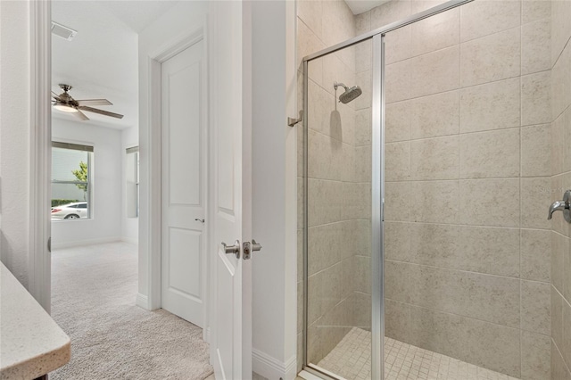 8484 Sperry St, Orlando, FL 32827 - bathroom featuring a stall shower and ceiling fan
