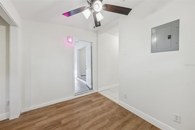 1320 E Lombardy Dr, Deltona, FL 32725 - spare room featuring electric panel, ceiling fan, and wood finished floors