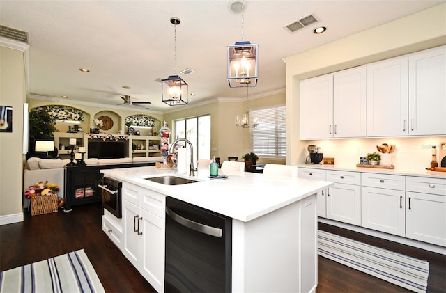 436 Skyview Pl, Chuluota, FL 32766 - kitchen with dishwasher, decorative light fixtures, light countertops, dark wood-type flooring, and recessed lighting