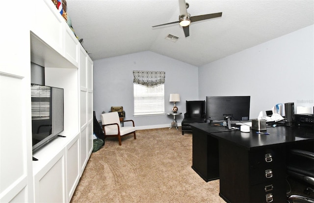 436 Skyview Pl, Chuluota, FL 32766 - office featuring vaulted ceiling, light carpet, and a ceiling fan