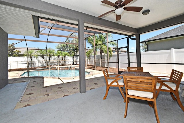 436 Skyview Pl, Chuluota, FL 32766 - view of pool with a patio area, glass enclosure, a ceiling fan, and a fenced backyard
