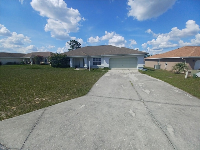 8509 SW 136th Loop, Ocala, FL 34473 - ranch-style home with concrete driveway, a garage, a front lawn, and stucco siding