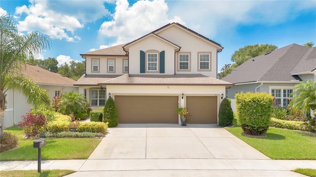561 Gunston Ct, Davenport, FL 33837 - traditional-style house with a garage, stucco siding, driveway, and a front yard
