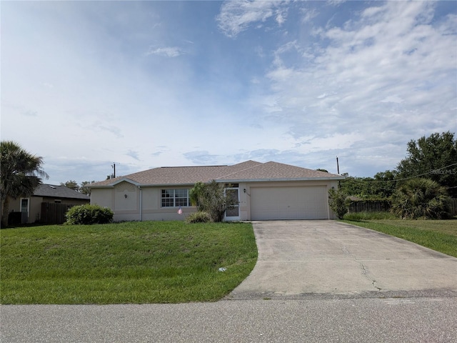 1140 Belmar Ave, Port Charlotte, FL 33948 - ranch-style house with an attached garage, concrete driveway, stucco siding, and a front lawn