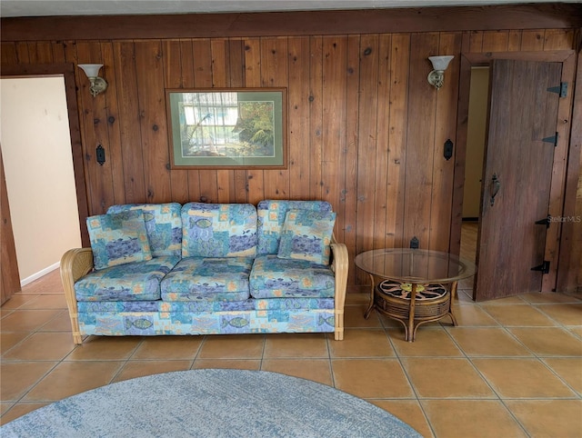 417 Shore Rd, Nokomis, FL 34275 - living area featuring tile patterned flooring and wooden walls