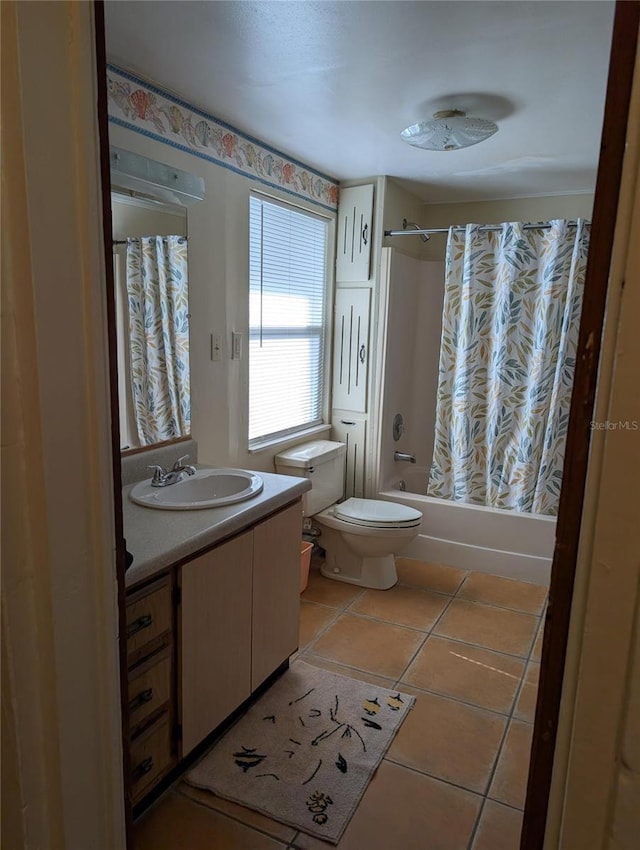 417 Shore Rd, Nokomis, FL 34275 - bathroom with vanity, tile patterned floors, and shower / bath combination with curtain