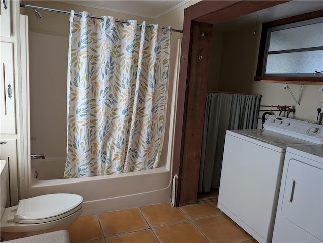 417 Shore Rd, Nokomis, FL 34275 - laundry area with washing machine and clothes dryer, tile patterned floors, and ornamental molding