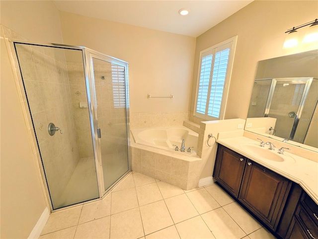 3504 Shorewood Dr, Kissimmee, FL 34746 - full bath with a bath, vanity, a stall shower, tile patterned floors, and recessed lighting