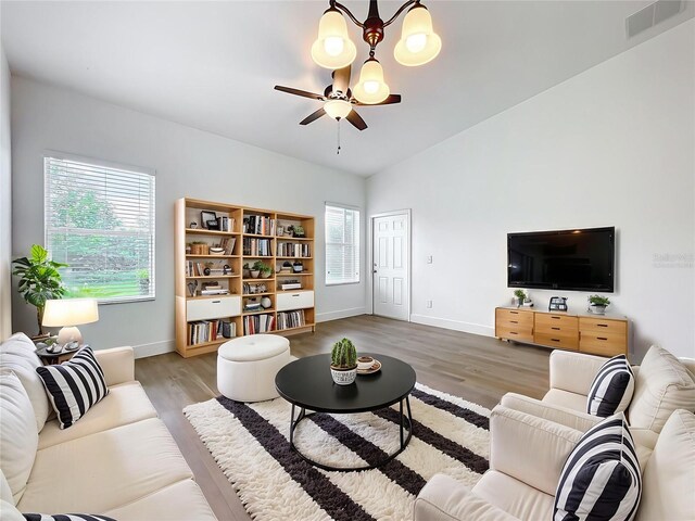 2092 Switch Grass Cir, Ocoee, FL 34761 - living room featuring wood finished floors and a ceiling fan