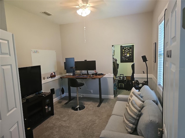 1884 Coconut Palm Cir, North Port, FL 34288 - home office featuring ceiling fan and carpet