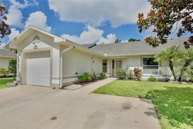 3415 Celena Cir, Saint Cloud, FL 34769 - ranch-style home featuring an attached garage, stucco siding, a front yard, concrete driveway, and a shingled roof
