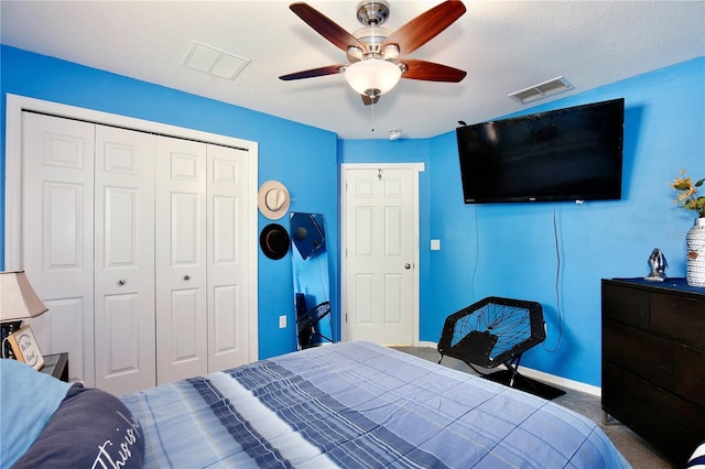 3415 Celena Cir, Saint Cloud, FL 34769 - carpeted bedroom with a closet and a ceiling fan