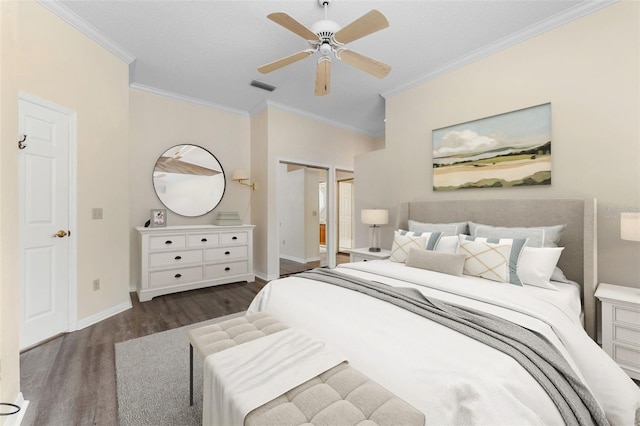 14558 Mandolin Dr, Orlando, FL 32837 - bedroom with crown molding, wood finished floors, and a ceiling fan